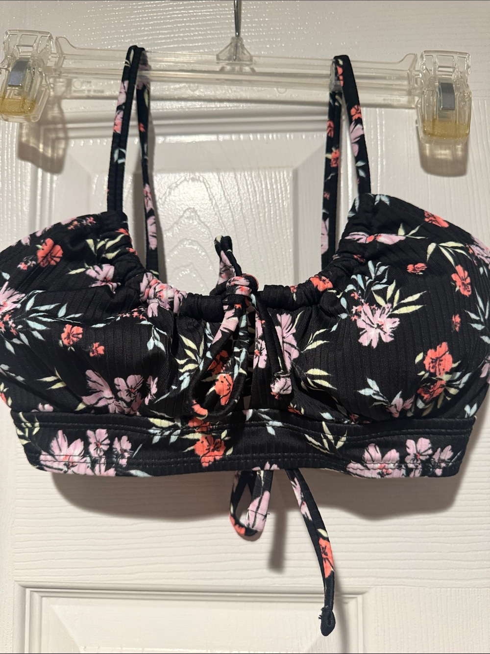 Decree Black Floral Ribbed Bikini Top & bottom